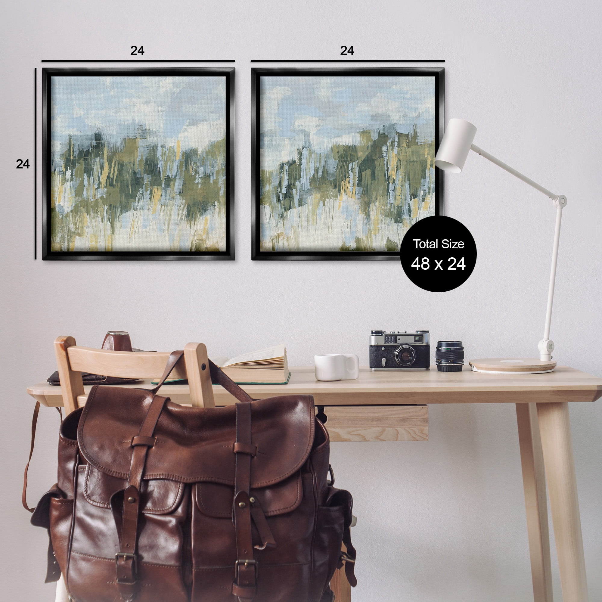 Stupell Industries Abstract Brushed Landscape Abstract Painting Black Floater Framed Canvas Art Print Wall Art, 25 x 25, Set of 2