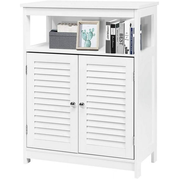 Giantex Bathroom Floor Storage Cabinet, Multifunctional Free Standing Storage Cabinet, Double Shutter Doors, Adjustable Shelf for Bathroom, Living Room, Corridor, 23.5 x 12 x 31.5 inches (White)