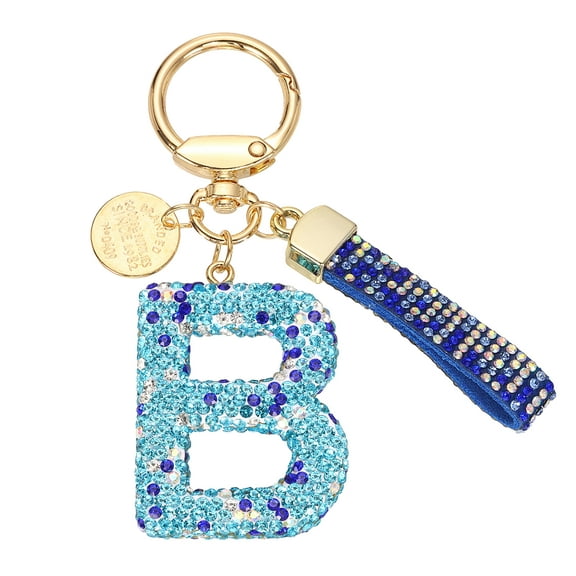 Uxcell Initial Letter Keychain, Gift Bling Letter-B Key Chain for Women, Blue