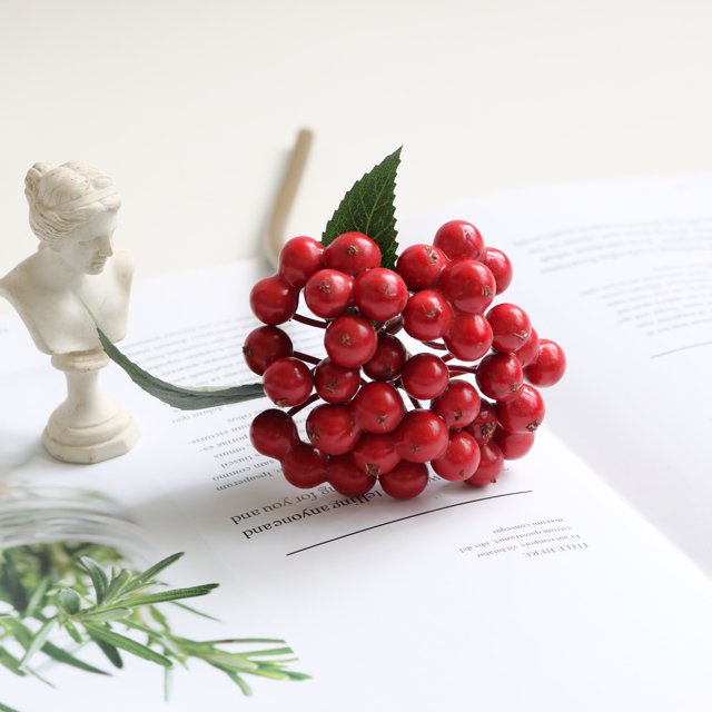Imitación de acebo, frutos lúcidos, ramas cortas, frutos rojos, adornos para sala de estar, decoración navideña para festivales de primavera, accesorios para arreglos florales, bayas de imitación