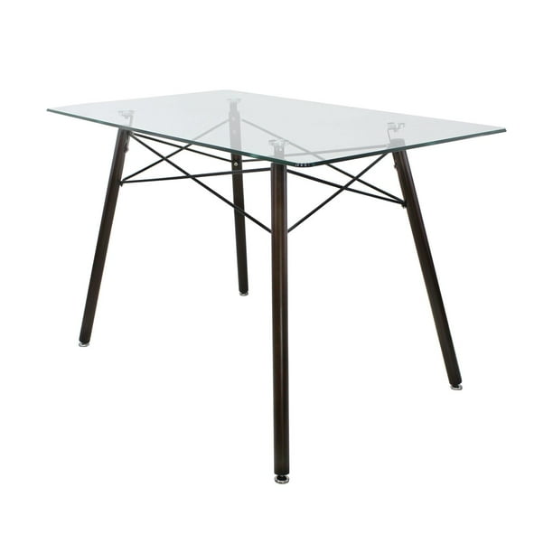 Mesa Comedor Eames Mundo In cristal rectangular con Patas de nogal