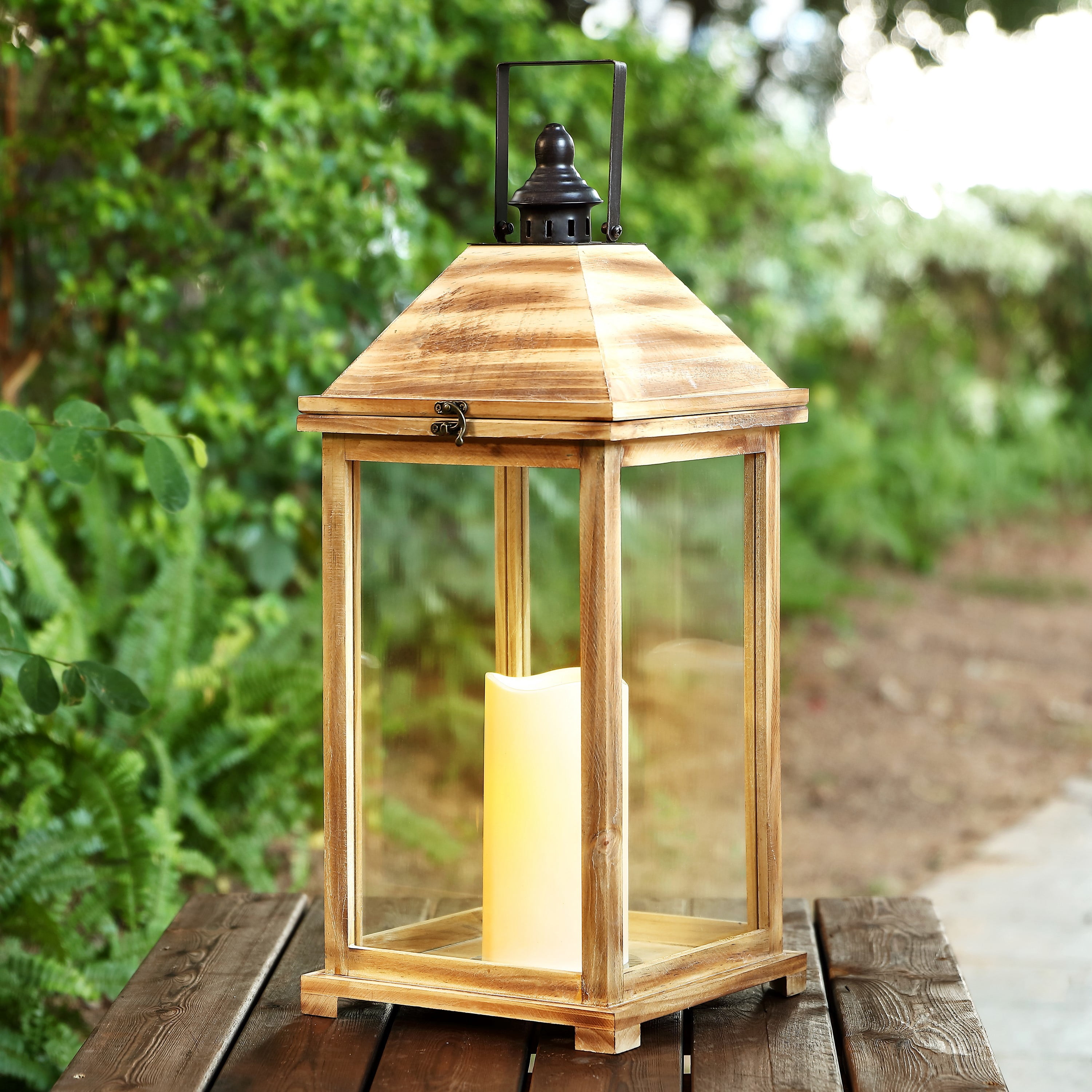 SAFAVIEH Elida Brown Wood Outdoor Candle Holder