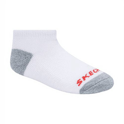 Skechers Kids Boys' 10 Pack 1/2 Terry No Show Socks, White/Blue, 5-6.5