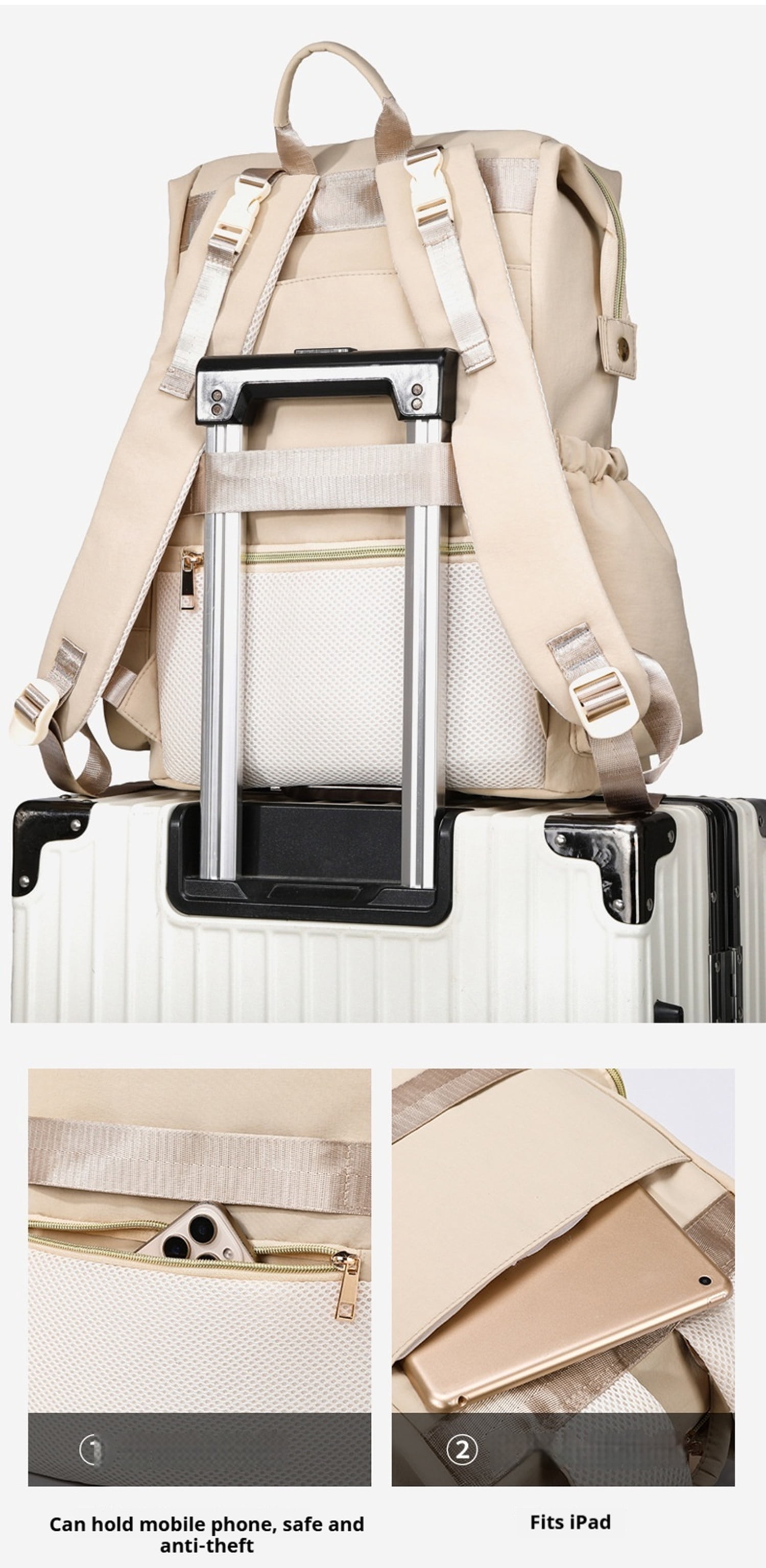 SNOW DEER Diaper Bag, Multi-Function Large Capacity Diaper Backpack, Portable Solid Color Maternity Backpack for Outdoor Travel, Waterproof Baby Diaper Bag with Stroller Straps for Mom & Dad