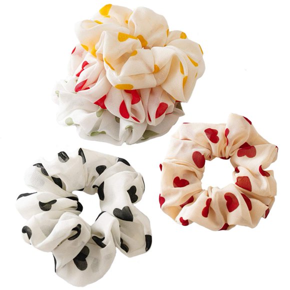 5 piezas de gasa para el pelo, anillo para el pelo con estampado de corazón de amor, tela satinada cubierta, bandas elásticas para el pelo, nudos superiores, accesorios para coleta para mujeres