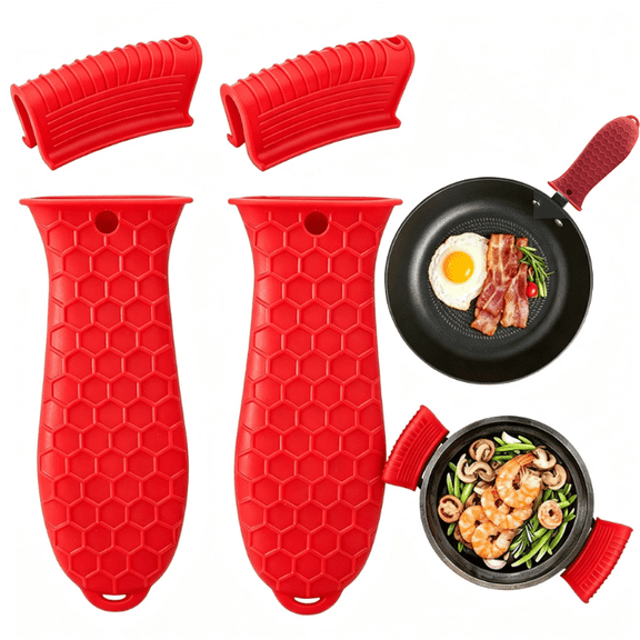4 Pack Cast Iron Handle Cover Silicone Pot Handle Covers Anti Slip Grip Sleeve Protectors for Skillets