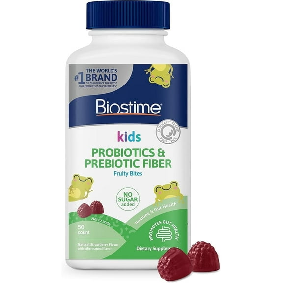 Biostime Kids Probiotics & Prebiotic Fiber Fruity Bites Gummies, Dietary Supplement, 50ct