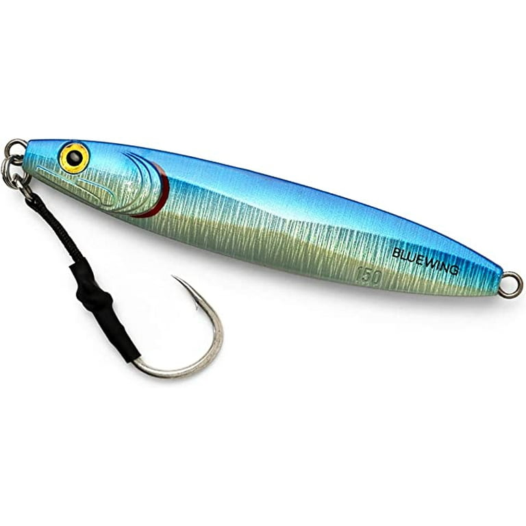BLUEWING Fishing Lures Slow Pitch Jig Flat Fall Jigging Pitching Lures  Vertical Jigs, Baits with Assist Hook Fishing Artificial Bait,  Blue/Green,80g 