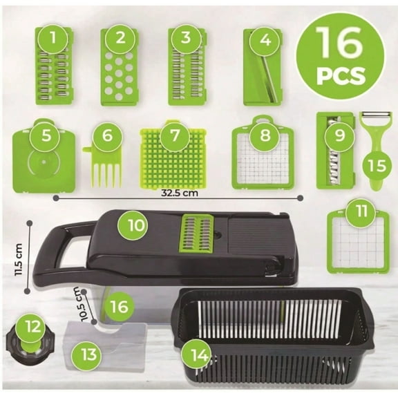 16-in-1 Food Chopper with 8 Blades, Multipurpose Vegetable Cutter