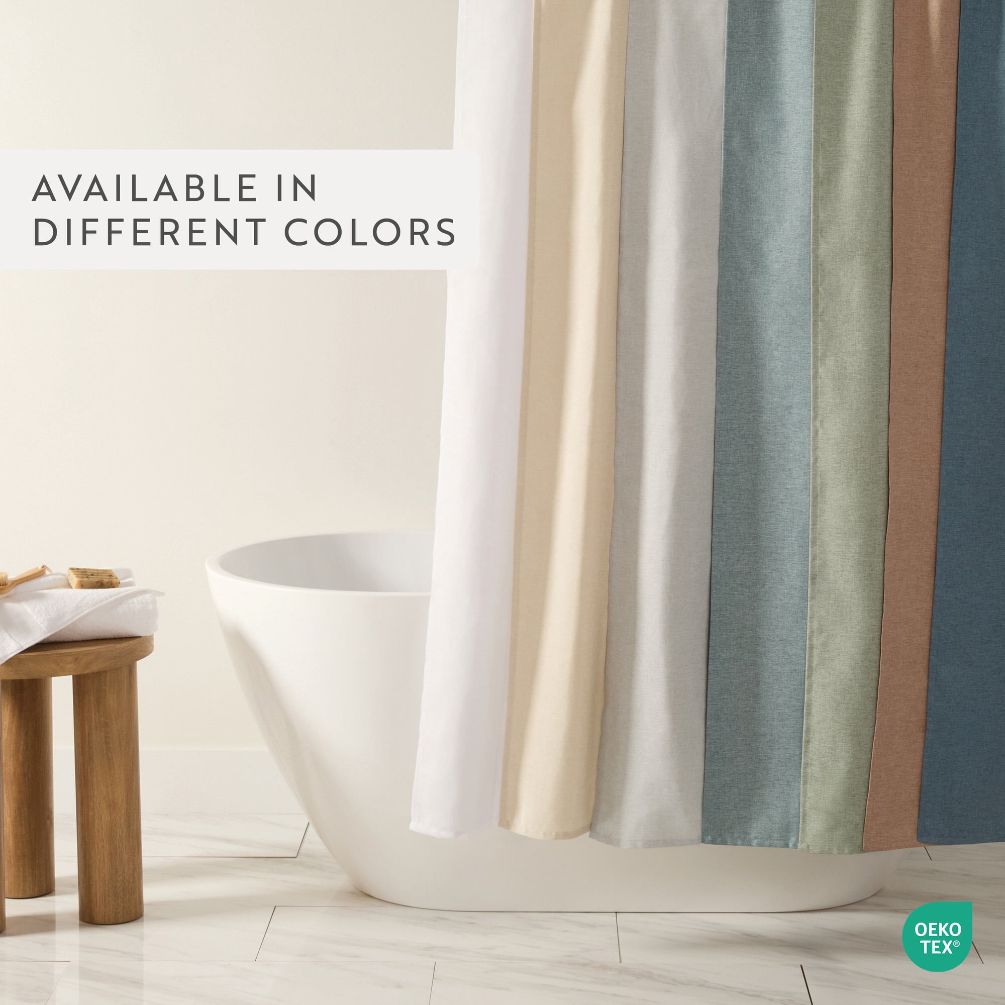 Linen-Look Polyester Shower Curtain in Essential Colors