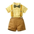 thumbnail image 1 of MIASHUI Vêtements pour Bébé Garçon Chemise Rayée Nœud Papillon Ensemble Short Formel, Jaune, 2-3 Ans, 1 of 3
