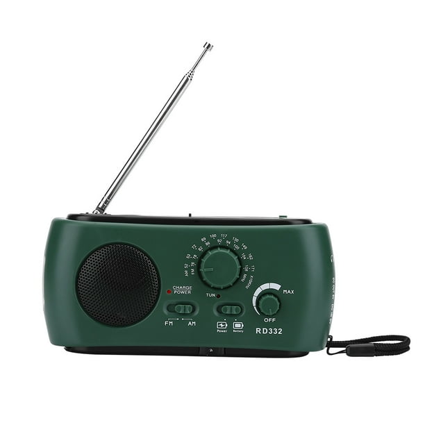 WALFRONT Manivelle solaire Radio AM / FM avec chargeur de téléphone  d'urgence pour lampe de poche à DEL (vert foncé), lampe de poche pour  chargeur de téléphone USB, radio pour lampe de