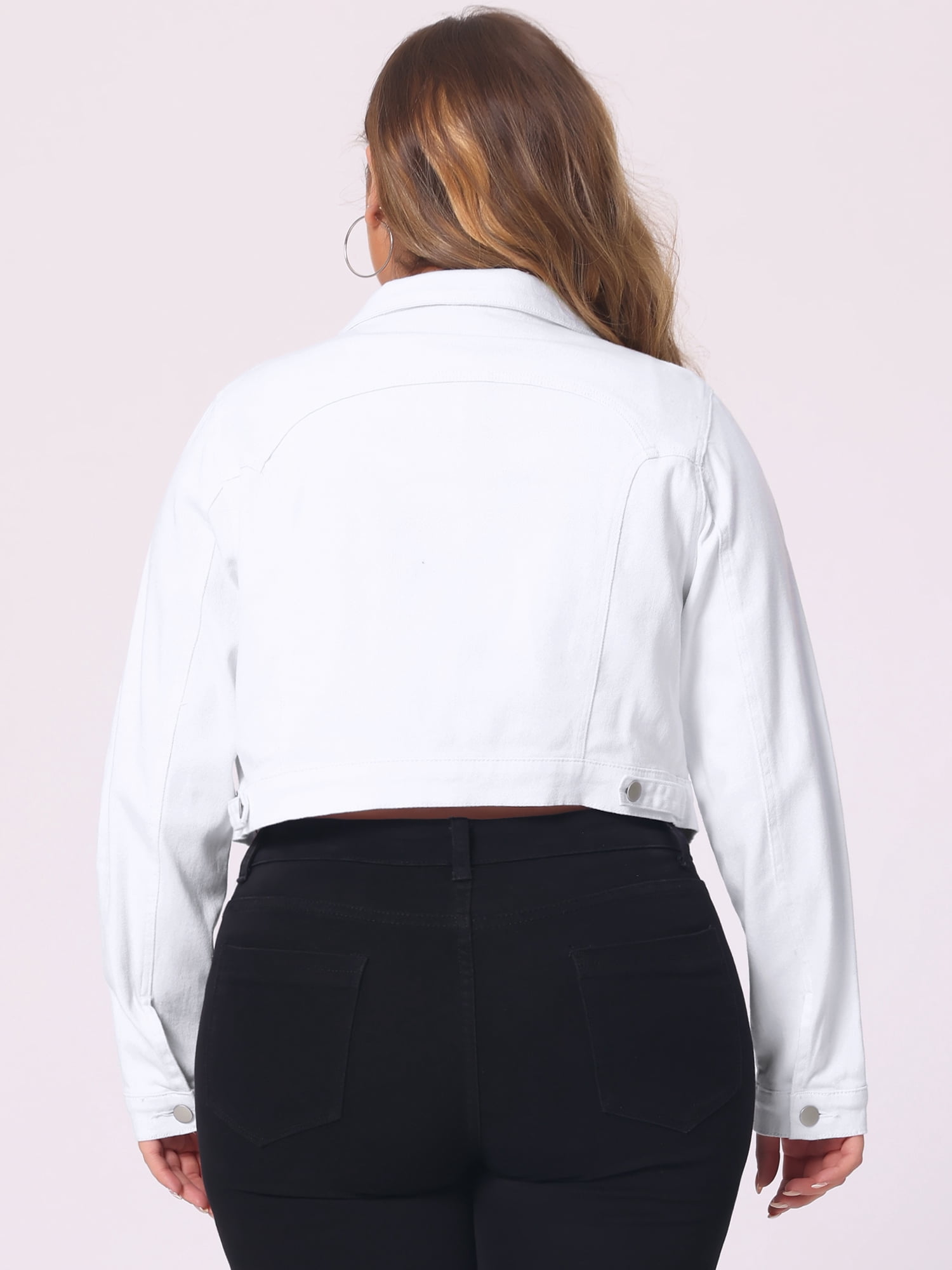 DARING DIVA Women's Plus Button Closed Cropped Denim Jacket 6X White