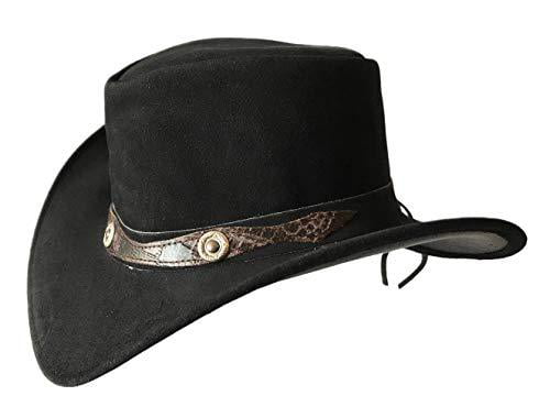 BRANDSLOCK Mens Suede Leather Cowboy Aussie Style Down Under Hat Wide Brim 