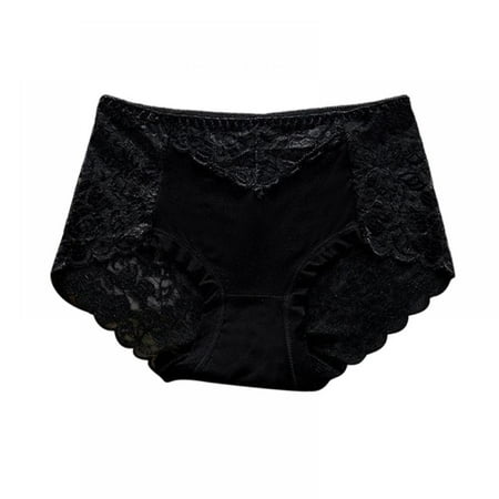 

Baywell Ladies Mid-rise Plus Size Lace Panties Sexy Back Cutout without Marks Belly Briefs Black Tag L/US M