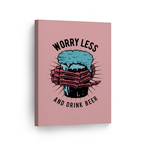 Smile Art Design Worry Less And Drink Beer Quote Beer Illustration Fun Motivational Wall Art Canvas Print Inspirational Home Decor Ready to Hang-Made in the USA- 12x8