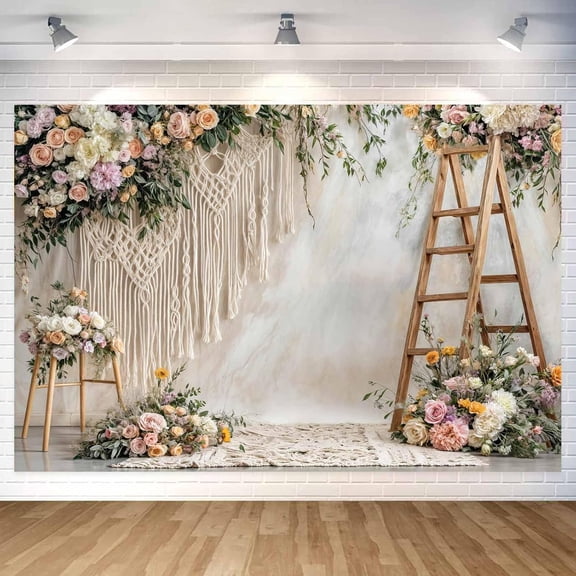 20 x 10 ft Boho Floral Wedding Backdrop, Bohemian Wedding Backdrop Romantic Floral Photo Background for Bridal Shower Birthday Party Decoration Photo Banner