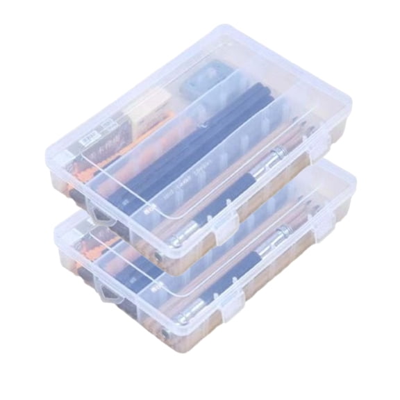 Djiypn Plastic Pencil Box, Large Pencil Case, Clear Pencil Boxes with Snap-tight Lid, 3-Section Box Storage Marker Organizer Containers for Bo*ys Gi*rls Home Office Supplies (Clear)