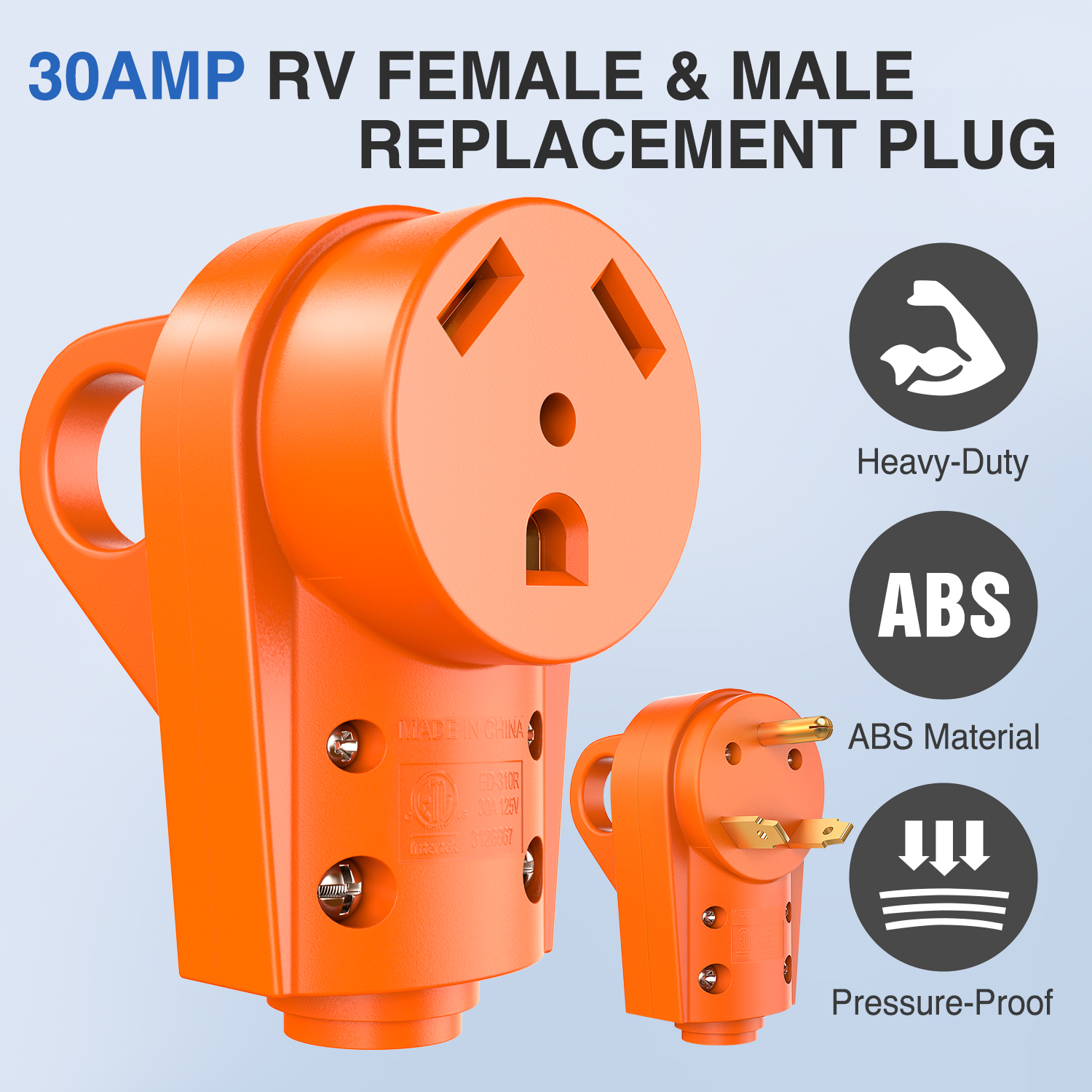 Nilight 30 Amp RV Male and Female Plug Set TT-30P Plug and TT-30R Receptable 125 Volt Heavy Duty Electrical Camper Plug ETL Listed for RV Caravan Motorhome Van Trailer 2 Years Warranty