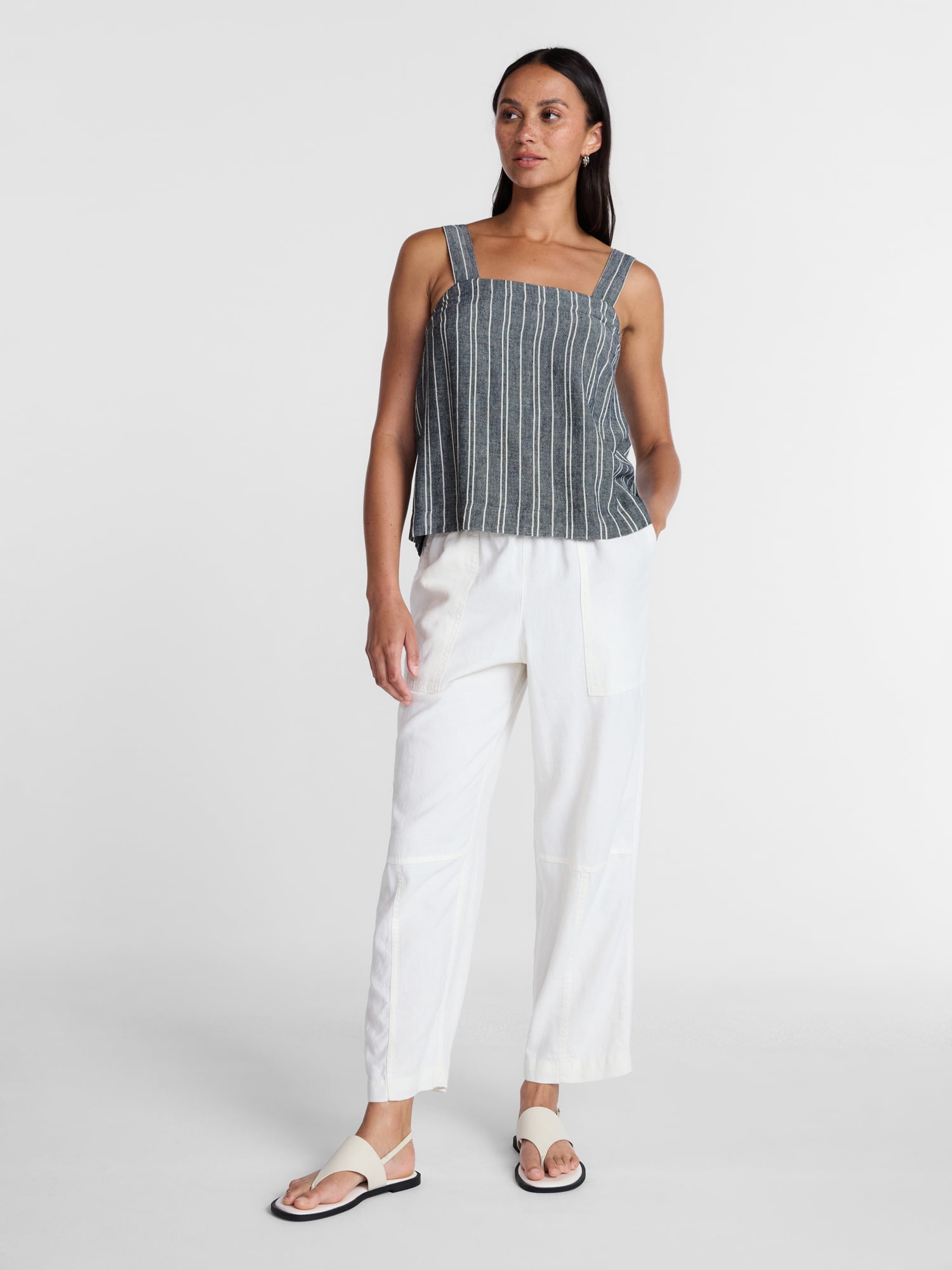 Time and Tru Women's Square Neck Linen Tank, Sizes XS-XXXL