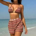 thumbnail image 5 of Sakmal High Waisted Womens Bikini Swimsuits 3 Piece Halter Padded Swimwear Graphic Brown Summer Womens Bathing Suits S, 5 of 9