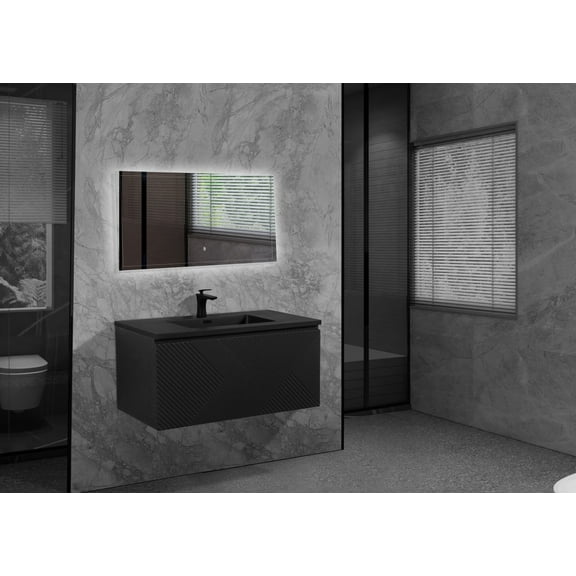 Moore 40 Inch Matte Black Wall Mount Vanity With A Integrated Black Sink