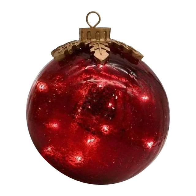 Rongfmy LED Light up Glass Ball Christmas Ornament Anniversary Battery Operated 10cm Red