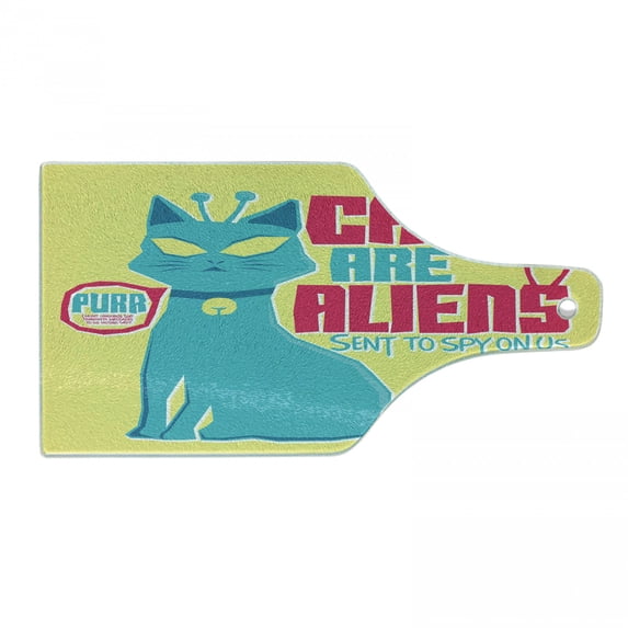 Humorous Cutting Board, Colorful Cartoon Cats are Aliens Compositions Funny, Decorative Tempered Glass Cutting and Serving Board, in 3 Sizes, by Ambesonne