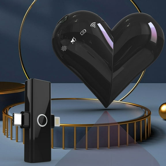 Heart Shaped 24G Wireless Lavalier Microphone for Outdoor Live Recording, Noise Cancelling Clip-On Mic for Content Creators, Great Valentine's Day Present for Broadcasters and Presenters(Black)