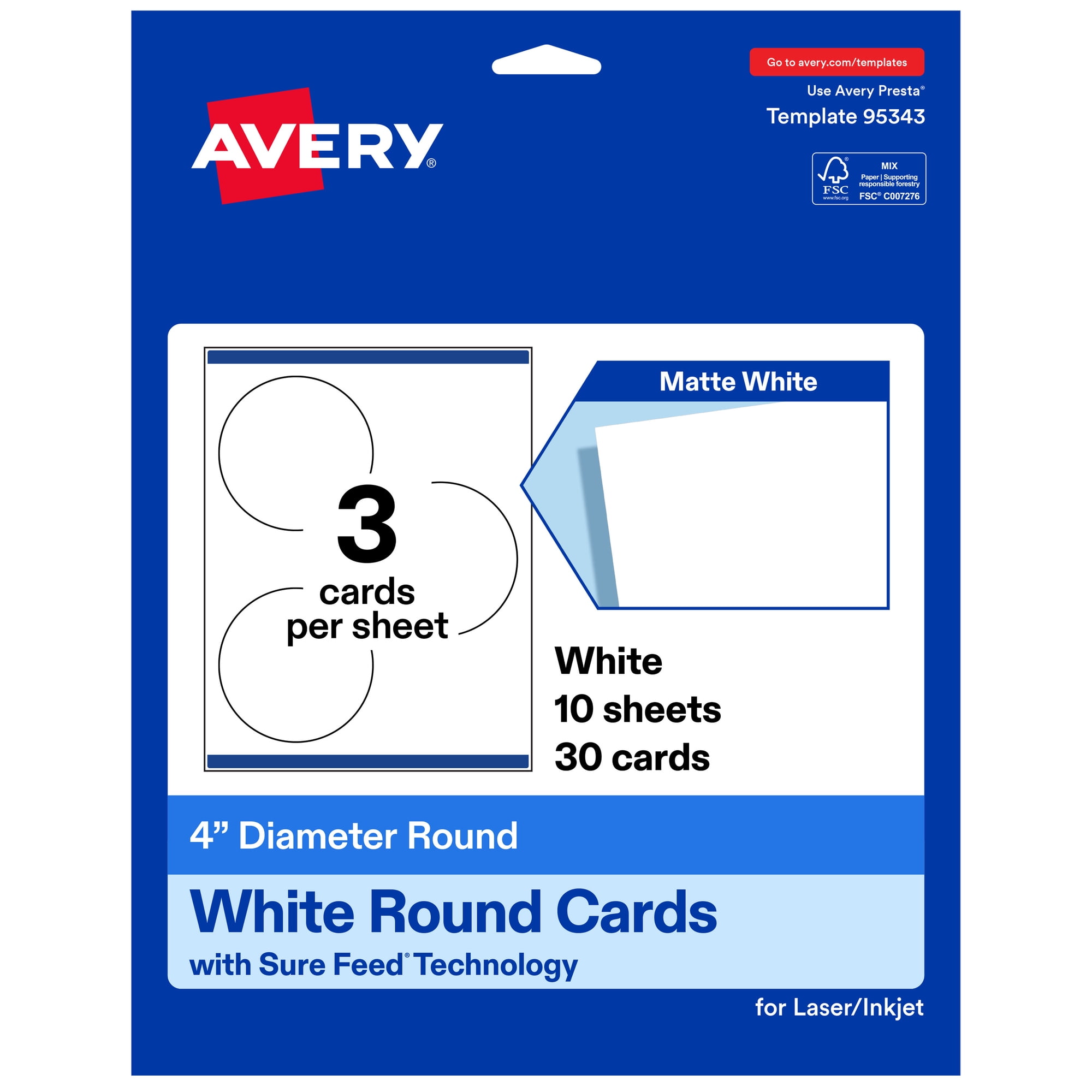 Avery Round Cards, 4" Diameter, Matte White, 30 Total