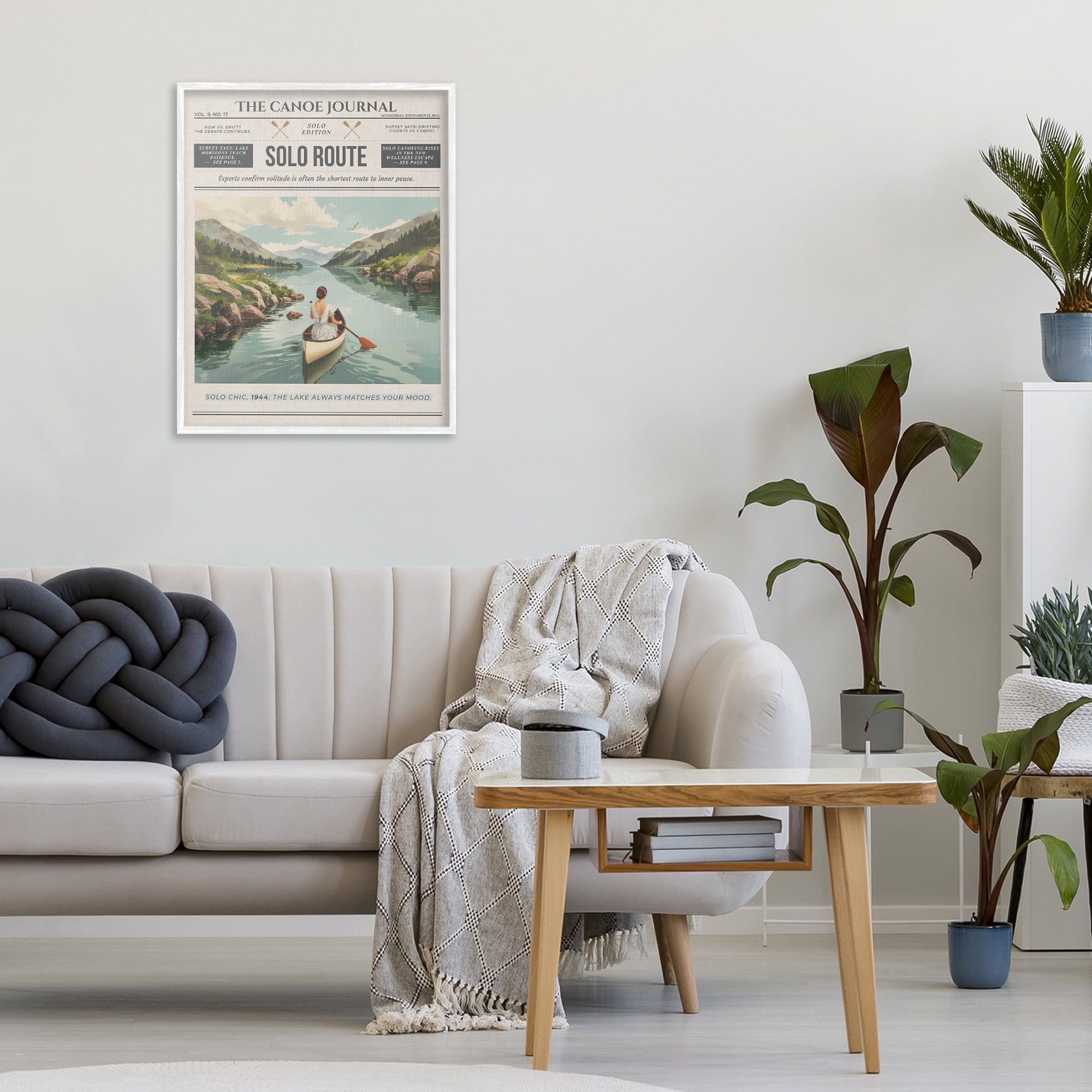 Stupell Industries Canoe Journal Newspaper White Framed Giclee Art, design by A Barefoot Stylist