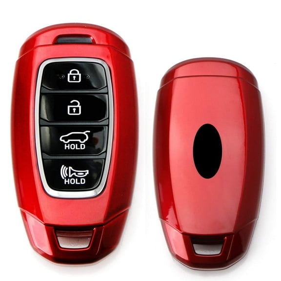 Red Gloss Finish Hard Shell Key Fob Cover Case, For 2018/2019-up Hyundai Kona Veloster Elantra GT Santa Fe Palisade 4-Button Smart Key Fob