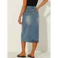thumbnail image 3 of DARING DIVA Women's Slit Front Washed Jean Midi Skirts with Pockets L Grey Blue, 3 of 6