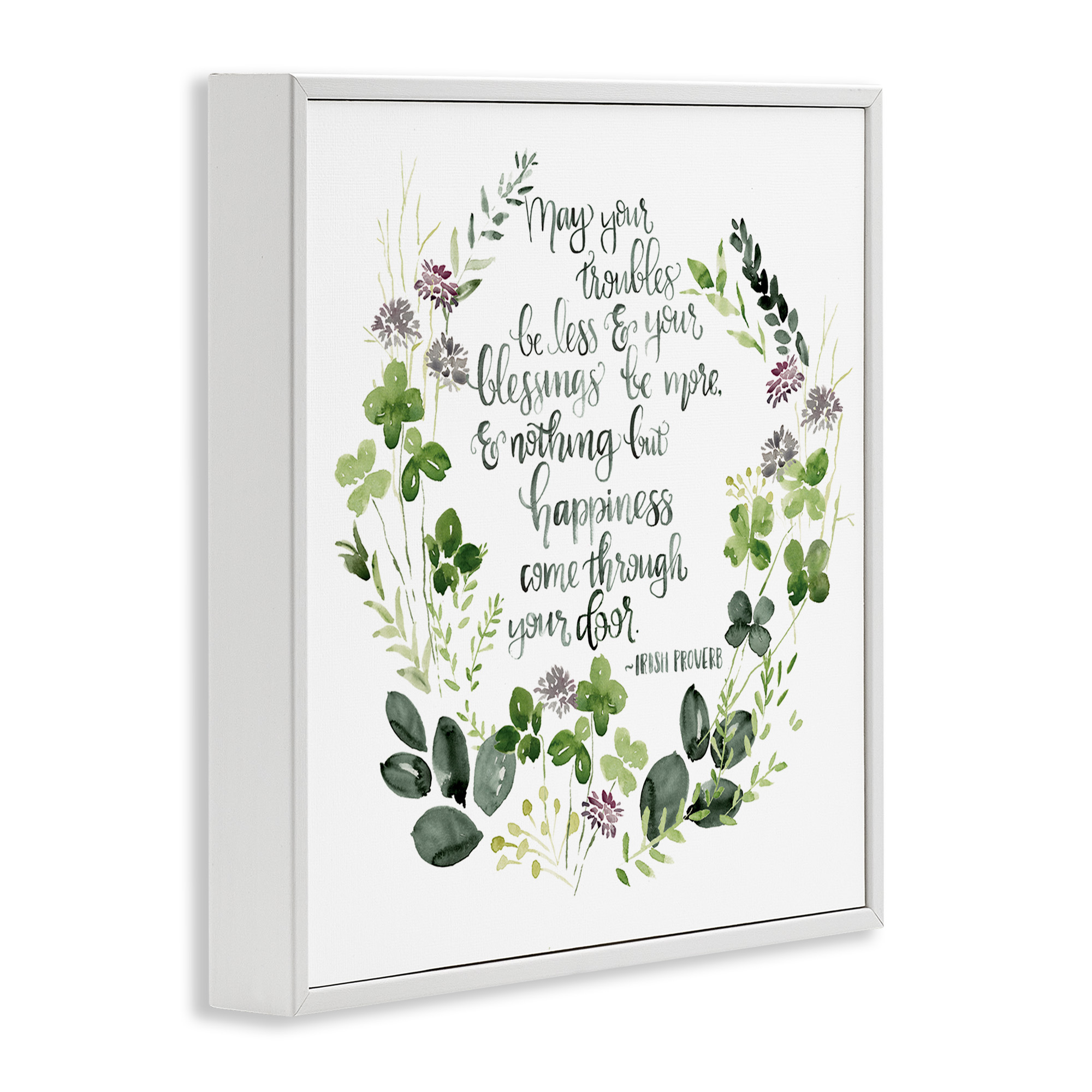Stupell Industries Troubles Be Less Irish Proverbs Typography Painting White Framed Art Print Wall Art, 17 x 17