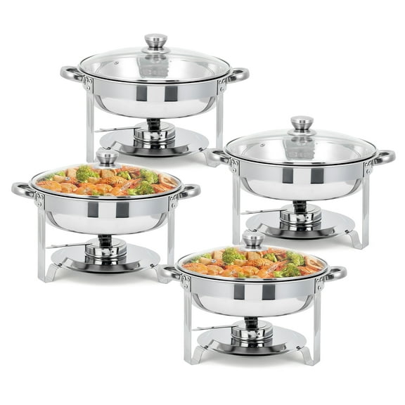 Round Chafing Dishes for Buffet, Stainless Steel Chafing Dish Buffet Set with Glass Lid, Food & Water Pans, Food Warmers Set with Fuel Holder for Weddings Parties Catering Events