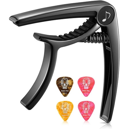 Donner Guitar Capo for Electric and Acoustic Guitar DC-2, Ukulele Capo Black with 4 Picks