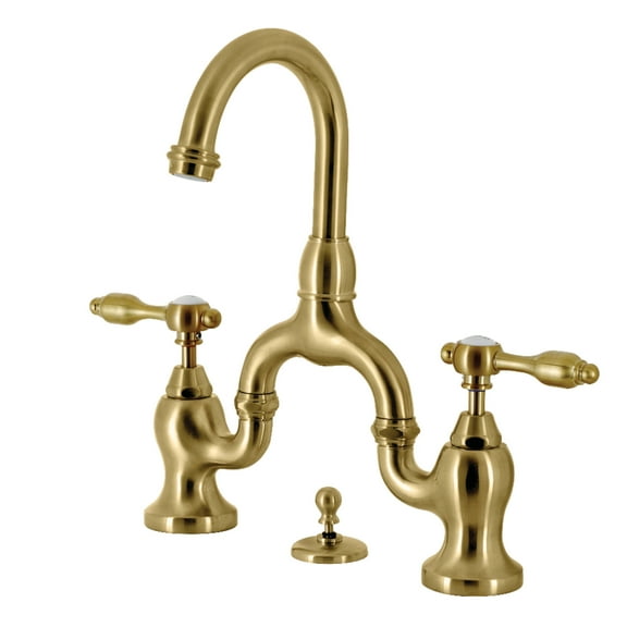 Kingston Brass KS7997TAL Tudor Bridge Brushed Brass Bathroom Faucet with Matching Pop-up Drain