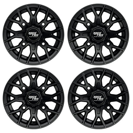 RockTrix RT104 14in ATV Wheels Rims 14x7 Matte Black 4x137, 5+2 Offset, Compatible with Bombardier Outlander CanAm Can-Am Can Am Commander Maverick Renegade Kawasaki 4/137 (Set of 4)
