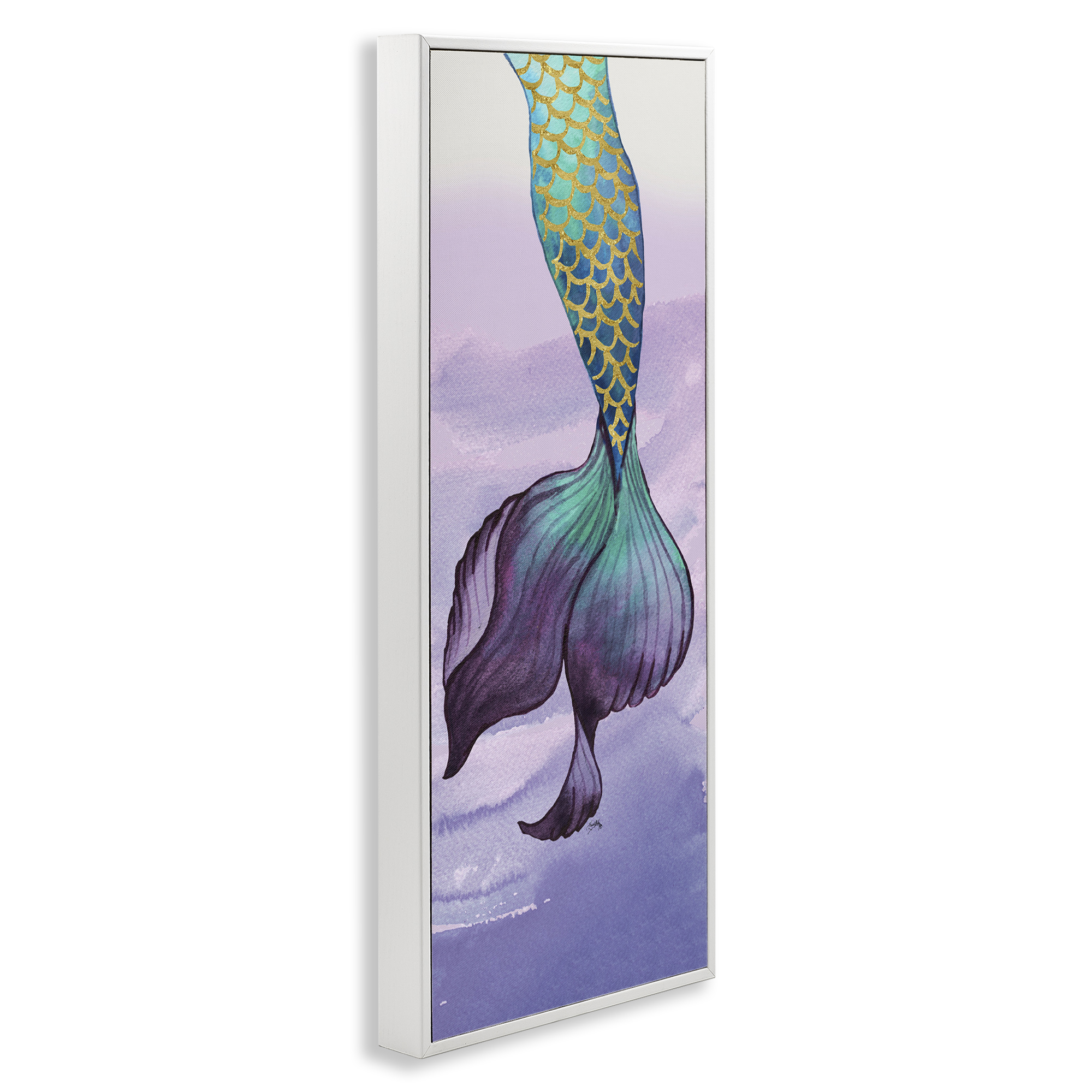 Stupell Industries Glam Accent Mermaid Tail Fairy Tales & Fantasy Painting White Framed Art Print Wall Art, 13 x 30