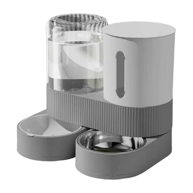 Comedero automático giratorio para mascotas, cuenco portátil extraíble y práctico para gatos, cuenco de alimentación para conejos y animales pequeños. Gris