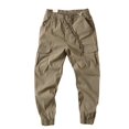 thumbnail image 3 of Skymirror Men Cargo Pants Solid Color Drawstring Flap Pockets Elastic Waist Ankle-banded Jogger Trousers Daily Clothes, 3 of 8