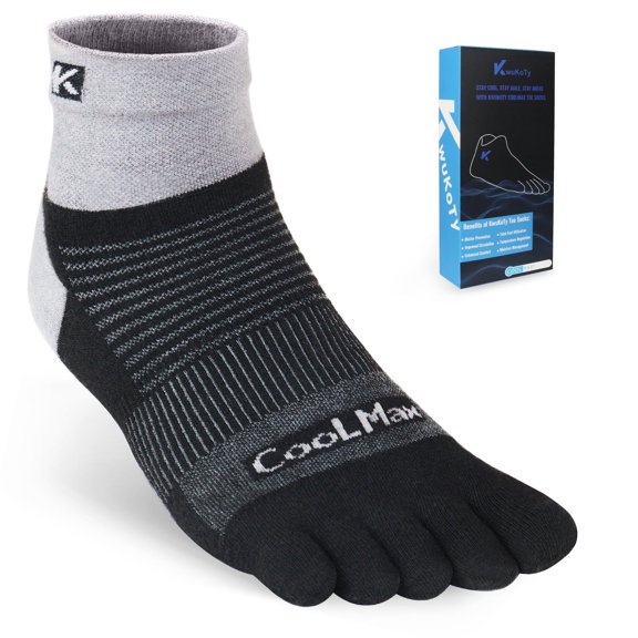 KWUKOTY COOLMAX Running Toe Socks, Cushioned, Athletic Quarter, Men Women