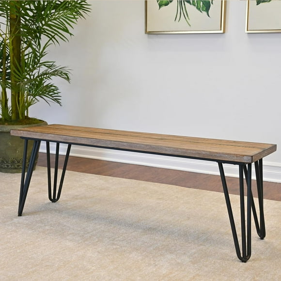 Industrial Wood Dining Bench with Rustic Dark Pine Finish and Hairpin Legs - Versatile Seating for Dining Rooms, Living Rooms, and Bedrooms - Comfortable and Stylish, 48 Inches