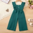 thumbnail image 6 of Splozh Kids Summer Outfits Girls Jumpsuit Wide Leg Loose Ruffle Sleeve Crew Neck Rompers with Pockets Casual Fashion Green,5-6 Years, 6 of 9