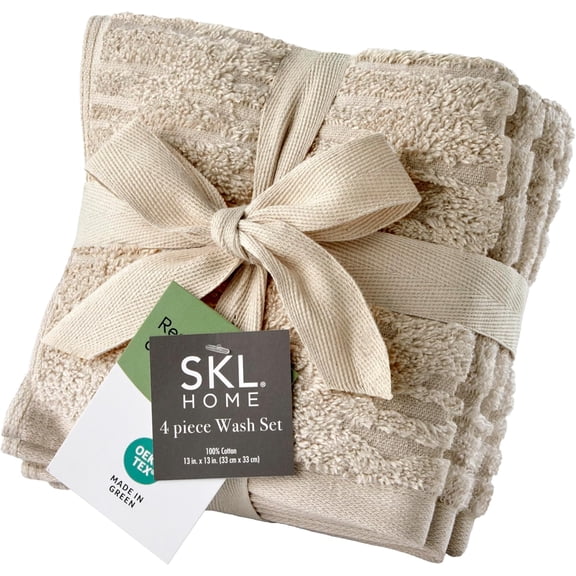CloudSoft Cotton Luxury 4-Piece Washcloth Set, Oatmeal