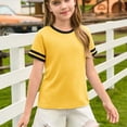 thumbnail image 5 of Abcomgle Tshirts for Kids Girls Crewneck Striped Colorblock Toddler T-Shirt Short Sleeve Tshirt Summer Dressy Cotton Preppy Tee Tops Girls 14-15 Years,Yellow, 5 of 8