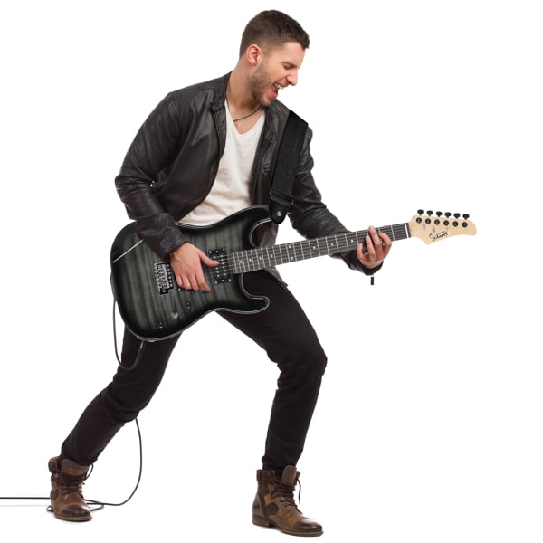 Stylish H-H Pickup Tiger Stripe Guitar Kit with 20W AMP Bag Guitar Strap Black