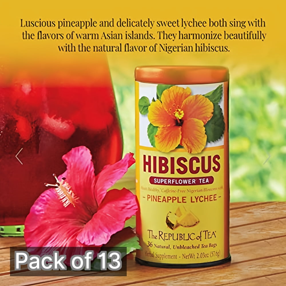 The Republic of Tea Hibiscus Superflower Tea Pineapple Lychee 2.03 oz (Pack of 13)