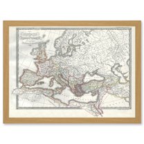 Roman Empire Divided East West Ancient Rome 1850 Vintage Map Artwork Framed Wall Art Print A4