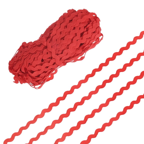 Rick Rack Trim, 28 Yard 5mm / 0.2 Inch Wave Bending Fringe Trimming Ribbon, Polyester RIC Rac Trim [Red]
